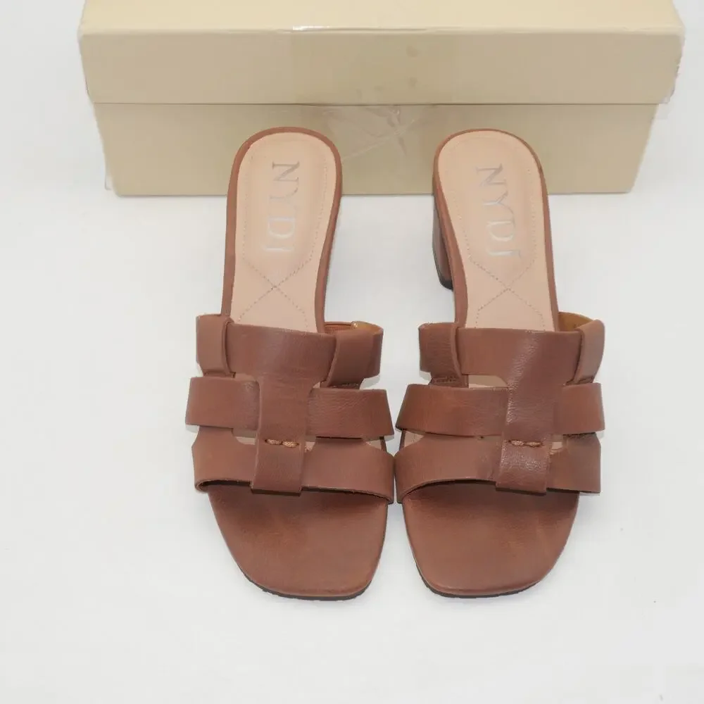 NEW NYDJ Gloriana Mule Brown Leather Sandals Women's 7